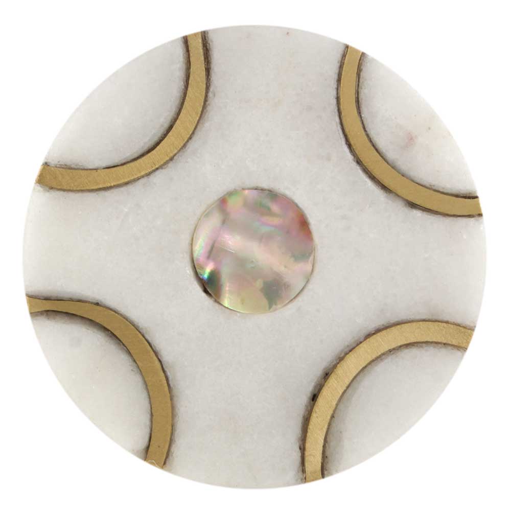 White Round Gold Marble Stone Cabinet Knobs